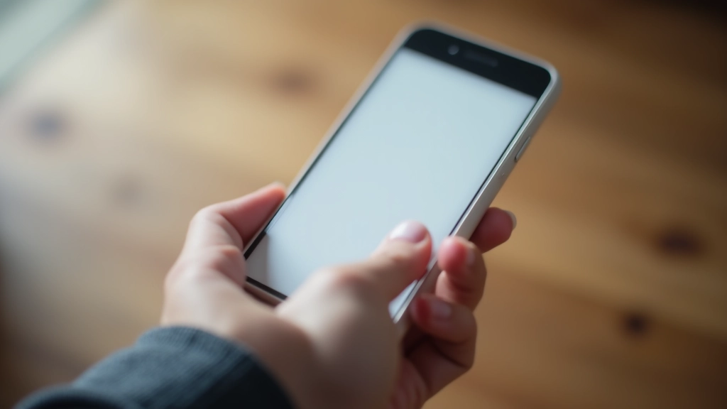 Close-up of hands using smartphone with large, touch-friendly buttons and interface elements clearly visible