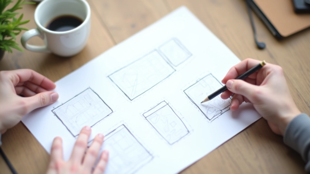 Responsive design sketches on paper showing different device sizes side by side