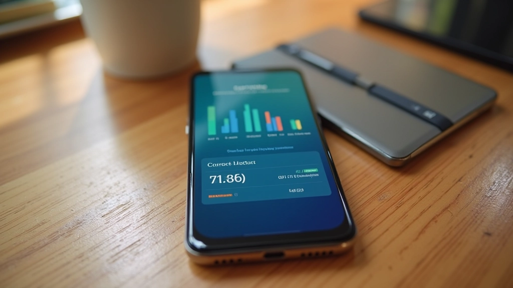 Mobile phone displaying website with performance metrics and loading progress indicator on screen